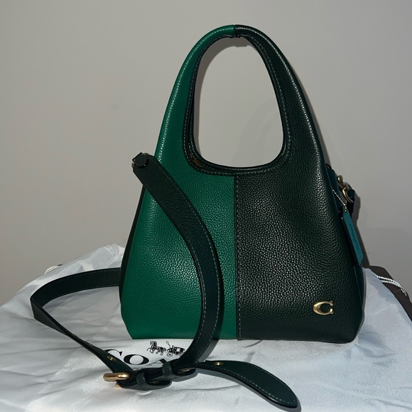 Coach Lana 23 Brass/Green Polished Pebble Leather Medium Shoulder bag - Picture 1 of 10